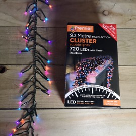 Premier Indoor Outdoor Christmas 720 LED 9.3m Multi-Action Cluster Supabrights with Timer Rainbow