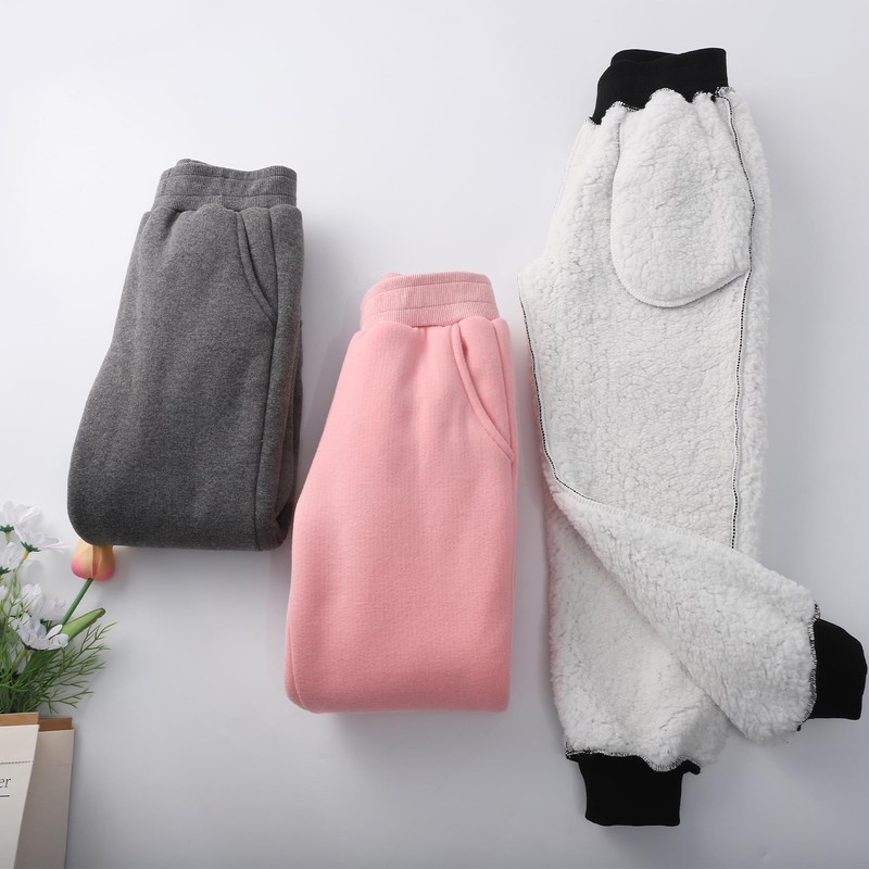 Flygo Girls Boys Fleece Joggers Sweatpants Sherpa Lined Winter Warm