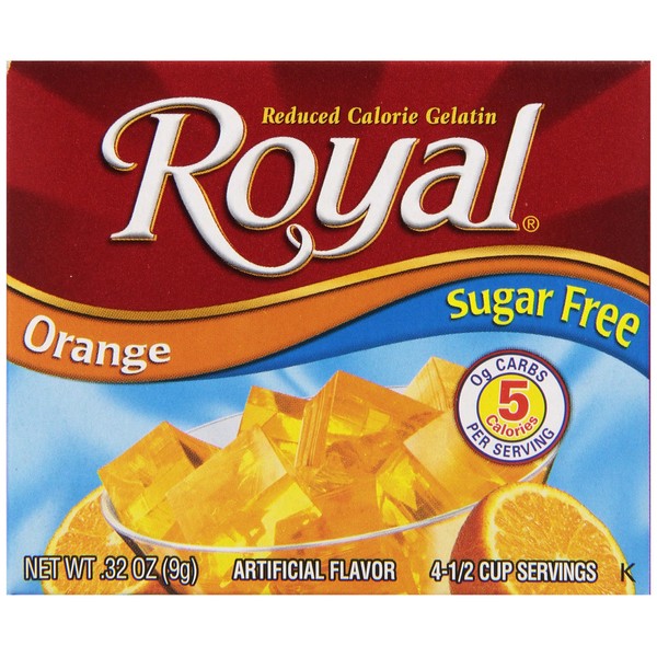 Royal Orange Gelatin Dessert Mix, Sugar Free and Carb Free .32oz Boxes (Pack of 12)