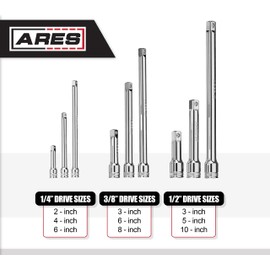 ARES 70753-9-Piece Extension Bar Set - Includes 1/4-inch, 3/8-inch, and 1/2-inch Drive Extension Bars - Magnetic Organizer for Ideal Storage