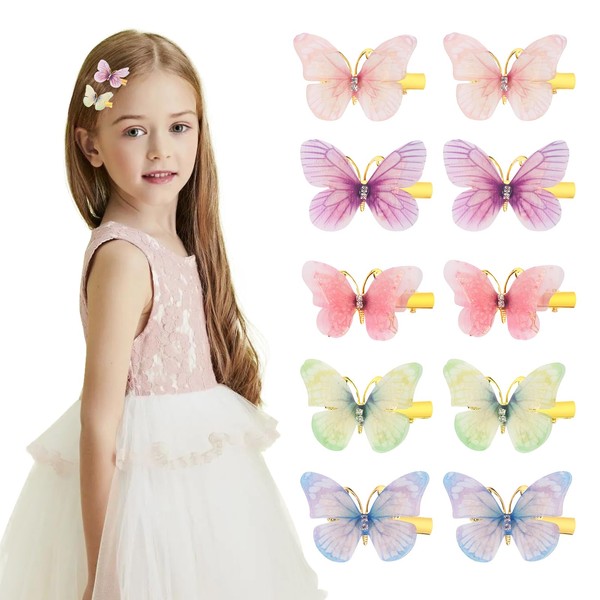 Unaone 10pcs Butterfly Hair Clips, DIY Craft Embroidered Hairpin Mini Cute Barrettes Hair accessories Hair Pin for Girls