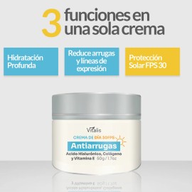 Crema Antiarrugas Fps30 Reafirma Hidrata Protege Vitalis Todo Tipo Piel Día