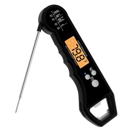 Instant Read Meat Thermometer Digital Waterproof with Backlight and Calibration Digital for Kitchen Outdoor Grilling and BBQ (Black)