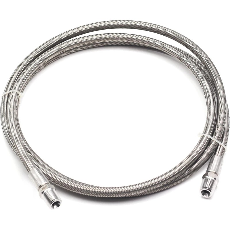 1/2" Male NPT Stainless Steel Braided Hose 48" Length PTFE