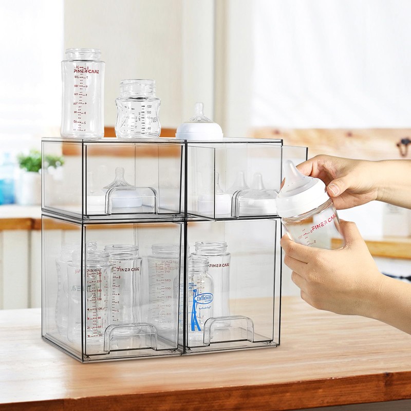 MINMUNJIU Baby Bottle Organizer, 4 Pack Clear Space-Saving Stackable Drawer