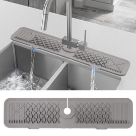 Gitohoni Faucet Splash Guard Kitchen Sink - 24" Silicone Sink Faucet Drying Mat Silicone Faucet Handle Drip Catcher Tray Drip Guard Sink Draining Pad Behind Faucet Splatter Screen for Kitchen (Grey)