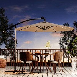 Garvee 10ft Solar Lights Offset Patio Umbrella, Cantilever Umbrella with Easy Lift & Tilt Adjustment, 8 Ribs Sun umbrella UV Protection for Backyard, Pool, Garden - Tan