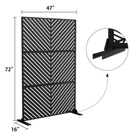 Metal Privacy Screen Outdoor Privacy Screen 72" H×47" W, Freestanding Decorative Privacy Screen for Balcony Patio Lawn Garden, Privacy Fence Privacy Panel-Black&Arrow
