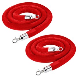 NovelBee 2 Pack of 6.6 Feet Velvet Red Rope with Stainless Steel Silver Hooks,Crowd Control Stanchion Post Queue Line Barrier