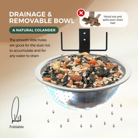 Ofasixx Squirrel Feeder with Metal Drainage Bowl, Squirrel Feeders for Outside, 8.5" Removable Bowl Easy to Clean/Refill, 2 Squirrel Corn Cob Spikes for Various Food, Tree/Fence Mount,Notebook(Brown)