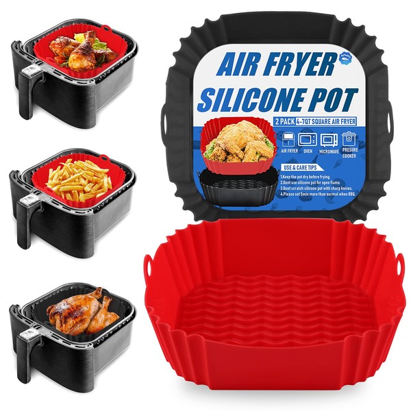 2-Pack Square Silicone Air Fryer Liners for 4-7QT, 8 Inch