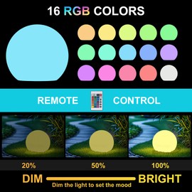 FANOAULEA 8 Inch Ball Light, Outdoor Glow Globe Light with Remote Control, LED Solar Gazing Ball Night Light 10 Modes RGB Color Changing, Waterproof Solar Globe for Garden Yard Pathway Decor