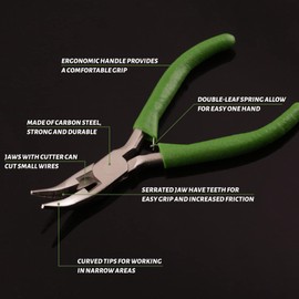 SPEEDWOX Mini Curved Nose Pliers with Serrated Jaw and Chain Cutter - 5 Inch Long Nose Pliers for Crafts, Jewelry Repair & Wire Jewelry Making