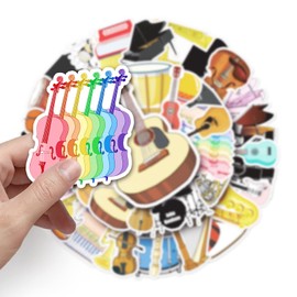 Mixed Instrument Stickers for Laptop (50 Pieces), Gift for Children, Teenagers, Adults, Boys, Musical Instruments Stickers, Waterproof Vinyl Stickers for Scrapbooking, Skateboard, Car, Luggage