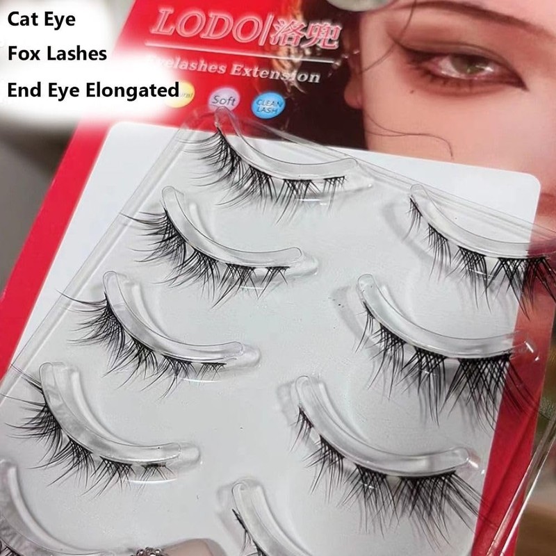 5 Pairs Cat Eyes Fox Eyelashes 3D Natural Look Transparent