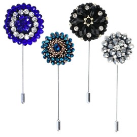 kilofly 4 pc Men's Lapel Pin Rhinestone Crystal Wedding Suit Boutonniere Brooch