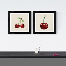 Nacnic Square Colourful Poster Set of Cherries Wall Decoration Pictures of Summer Motifs and Fruit for a Colourful Touch in Your Home, Office, Shops... Size 20 x 20 cm, Frameless