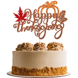 1 decoración de pastel de Acción de Gracias de color café con purpurina, hoja de arce, calabaza, feliz Acción de Gracias, decoración para otoño, cosecha del día de Acción de Gracias, suministros de