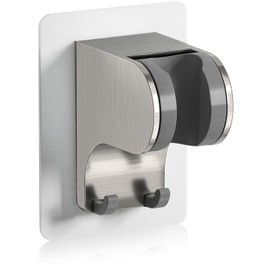 JONKEAN JONKEAN Duschkopfhalterung ohne Bohren, 3M Kleber Handbrause Halterung, 45?? Verstellbare Duschbrause Halterung, Duschhalterung, Dusche Brausehalter mit 2 Haken (2.Geb??rstetem Nickel, 1 St??ck)