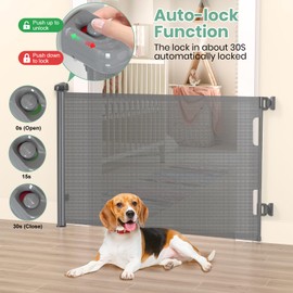 HAMOPY Retractable Baby Gates, 33" Tall, Extends up to 71" Extra Wide Baby Gate, Durable Auto-Lock Mesh Dog Gate, Pets and Child Safety Gates for Stairs, Doorways, Hallways, Indoor, Outdoor(Grey)