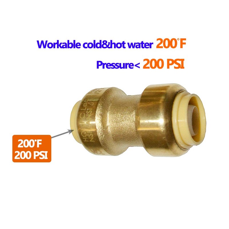 HQMPC Push Fit PEX Fittings Straight Coupling 1/2", Push-to-Connect Copper,