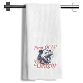 Nipil Opossum Gifts Kitchen Towels, First of All I'm A Delight Funny Angry Opossum Decorative Hand Towels, Sarcastic Quotes Opossum Dish Towels Tea Towels for Kitchen, 16x24 Inches