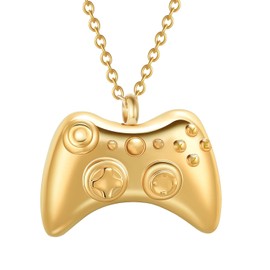 Kcouiee Game Controller Urn Necklaces for Ashes for Boy Men Hip Hop GamePad Cremation Jewelry for Ashes Cool Memorial Keepsake Ashes Urn Pendant Necklace (Gold)