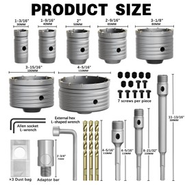 34PCS Concrete Hole Saw Kit,30/40/50/65/80/100/110mm Masonry Hole Saw, with SDS Plus Shank Drill Bit Sets, Masonry Hole Saw Tool Set for Concrete,Brick,Cement,Stone,Wall Drilling.