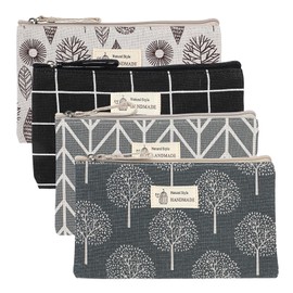 4 Pcs Canvas Cosmetic Bags Cosmetic Pouches with Zipper Makeup Bag Multi-Function Canvas Travel Pouch Vacation Travel Toiletry Bag for Women Girls, 4 Patterns