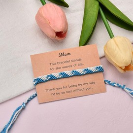 Mom Christmas Gifts for Women Wave Braided Bracelets for Mommy Birthday Gifts from Daughter Son Thank You Gift for Mother Mum Rope Bracelet
