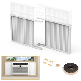 Powrocket Window Air Conditioner Side Panels with Frame,Adjustable Extra Wide Air Conditioner Side Panels Fits Most 14,000-22,000 BTU Window AC Units,Window AC Side Panel Curtain Kit,2 Pack