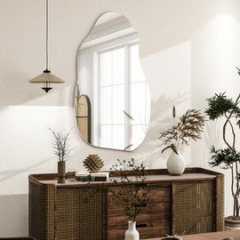 VooBang 20 x 32 inch Irregular Wall Mirror, Asymmetrical Frameless Bathroom Vanity Mirror Polished Edges, Abstract Wavy Hanging Mirrors for Wall for Hallway, Entryway, Living Room