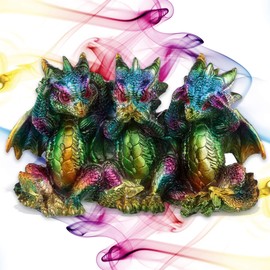 mtb more energy Decorative Rainbow Dragon Figures "Hear Nothing, See Nothing, Say Nothing" - Set of 3 Baby Dragons - 8 x 13 x 5 cm - Decoration Living Room Gift