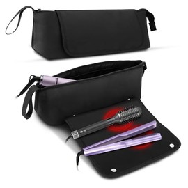 Bolsa de viaje para herramientas para el cabello, estera resistente al calor para herramientas para el cabello con bolsillos interiores, organizador de herramientas calientes para planchas, rizadores (BLACK)