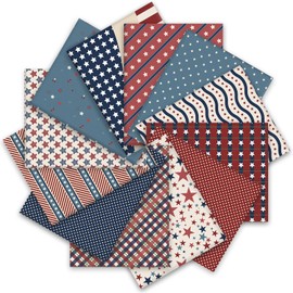 Whaline 12Pcs Patriotic Cotton Fabric Bundles Vintage Plaid Stripe Star Fat Quarters 4th of July Quilting Patchwork for Independence Day DIY Craft Party Decor, 18 x 22 Inch
