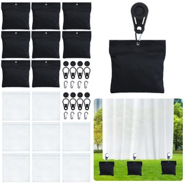 WUBOECE 8 Pack 3.8LB Outdoor Curtain Weights, 8"x8" Curtain Weights Bag Drapery Weights Bottom with Tarp Clips and Hooks for Heavy Wind Outside, Tablecloth (Black)