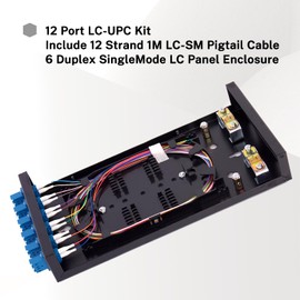 Single Mode Fiber Enclosure Kit - 12 Fiber Port OS1 Box, LC SM 12 Strand LC-UPC Pigtail Cable, LGX Loaded Panel - Wall Mount for Enterprise, Home, Data Center Networks