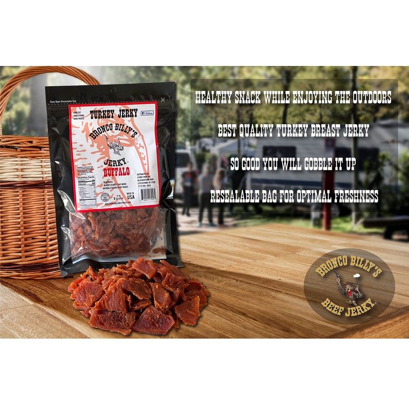 Bronco Billy's Turkey Jerky Buffalo Flavor Half Pound Resealable Bag