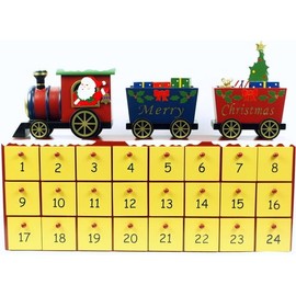 Wooden Train Theme Christmas Advent Calendar 16 Inch Holiday Countdown