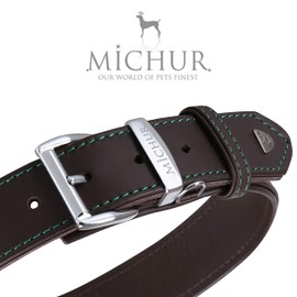 MICHUR Classica Leather Dog Collar, Brown Leather, Available in Various Sizes