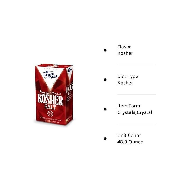 Diamond Crystal Pure and Natural Kosher Salt, 48 oz (Pack