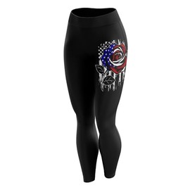Tactical Pro Supply American Flag Leggings for Women, Workout High Waist Yoga Pants for Ladies - US Rose Black (X-Large)