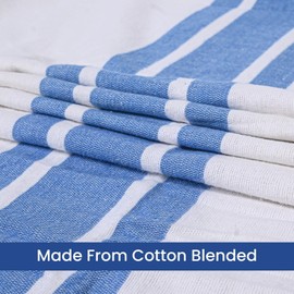 Linteum Textile Cotton Blended Hospital Patient Bath Blanket, Bed Bath Sheet, Twin Blanket Lightweight Sheet Blankets 70x90 in, 1.75 lb. White with Blue Stripes [2 Pack]