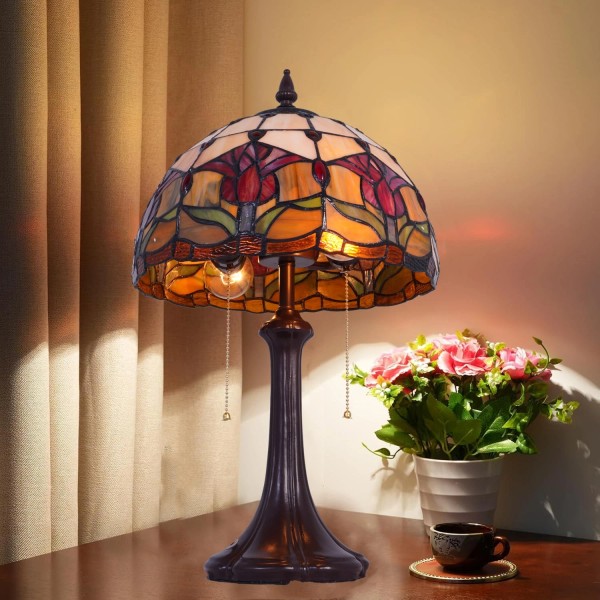 Tulip Pattern Table Lamp Tiffany 2-Lights Desk Light Home Office