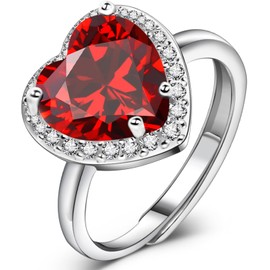Eastlily 4ct Created Gemstone Rings for Women Silver Plated Promise Rings for Her Heart Cut Ruby Birthstone Engagement Rings for Women Birthday Anniversary Jewelry Gifts Size 6-10