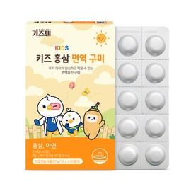 Kids10 children's red ginseng, strong growing child, 6-year-old root, immune-boosting zinc nutritional supplement, 30 gummies, 1 piece / 키즈텐 어린이 홍삼 튼튼 성장기 아이 6년근 면역증진 아연 영양제 구미 30개입, 1개