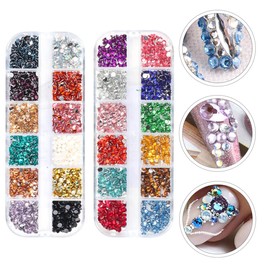 WOONEKY DIY Manicure Kit 3D Nail Rhinestones Glue Nail Art Decorations 2 Boxes of 3mm Flat Back Beads Safe Resin Material