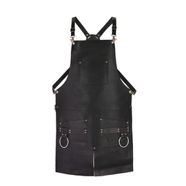 TANNER lONDON Split Leg Design Leather Apron, Brown, Green, Black, 2 Big Pockets, Tool Holder, Unisex (Black)
