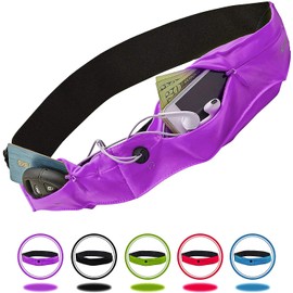 Athlé Running Belt with Two Pockets - Stretch Pouches Fit Most Phones, Wallet, Cards and More - Key Clip, Earphone Jack - Size X-Large - Adjustable Waist Strap 38" - 60" - For Exercise and Travel - Purple