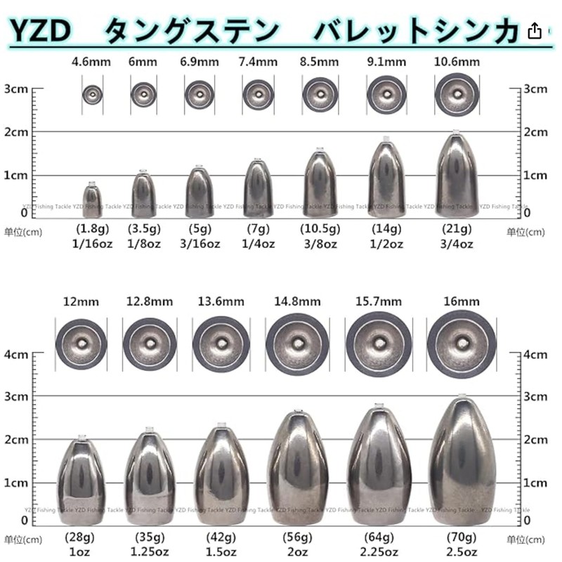 YZD Tungsten Bullet Sinker TG 1.25 oz (35 g) [2